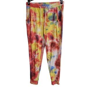 Derek Heart Sz M Tie Dye Jogger Pants Drawstring Poly/Spandex Comfy Stretch